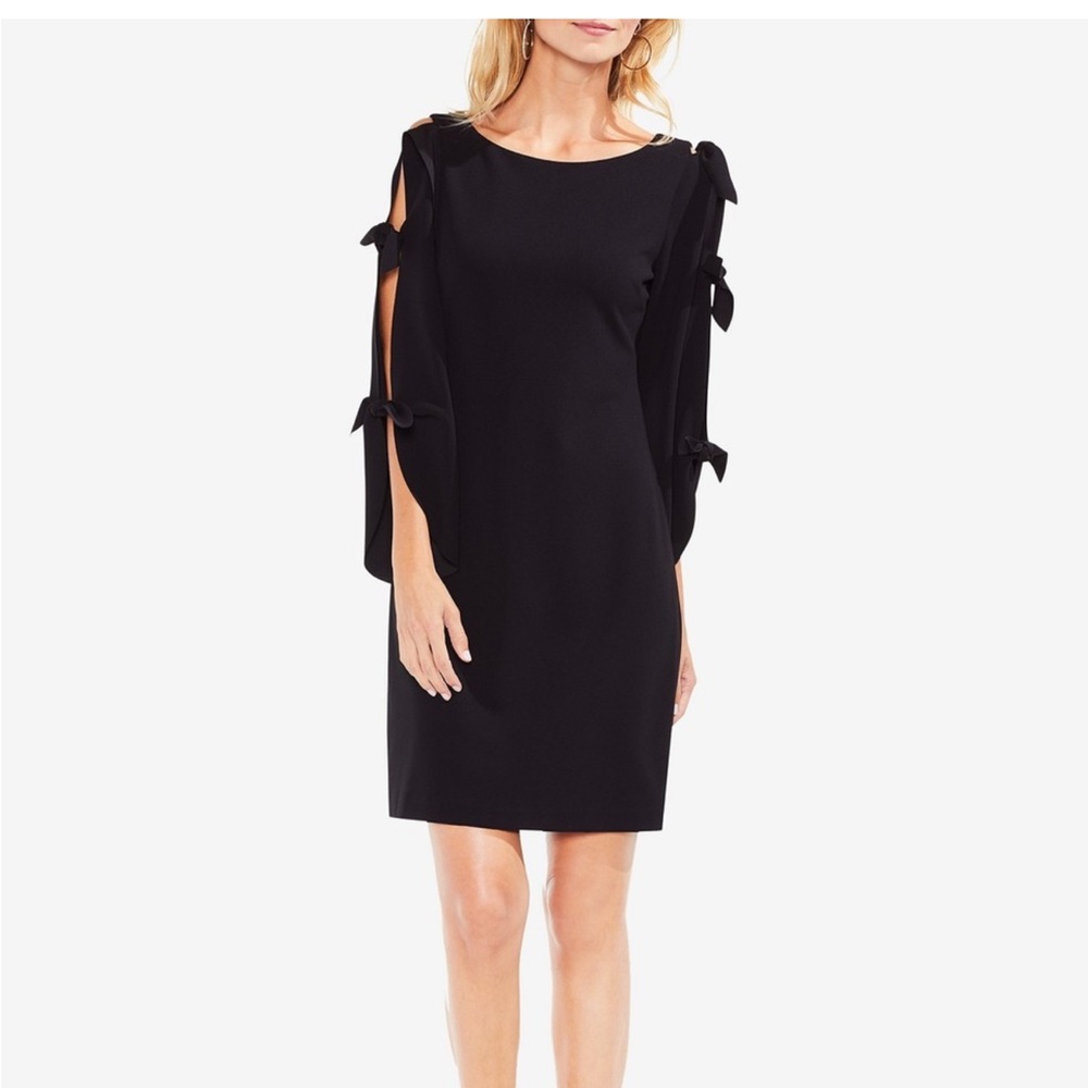 24. Vince Camuto Women'S Black Crepe Tie-Sleeve Shift Dress
